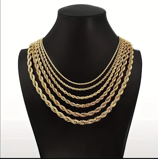 18K Gold Plated Twist Rope Chain, Stainless Steel