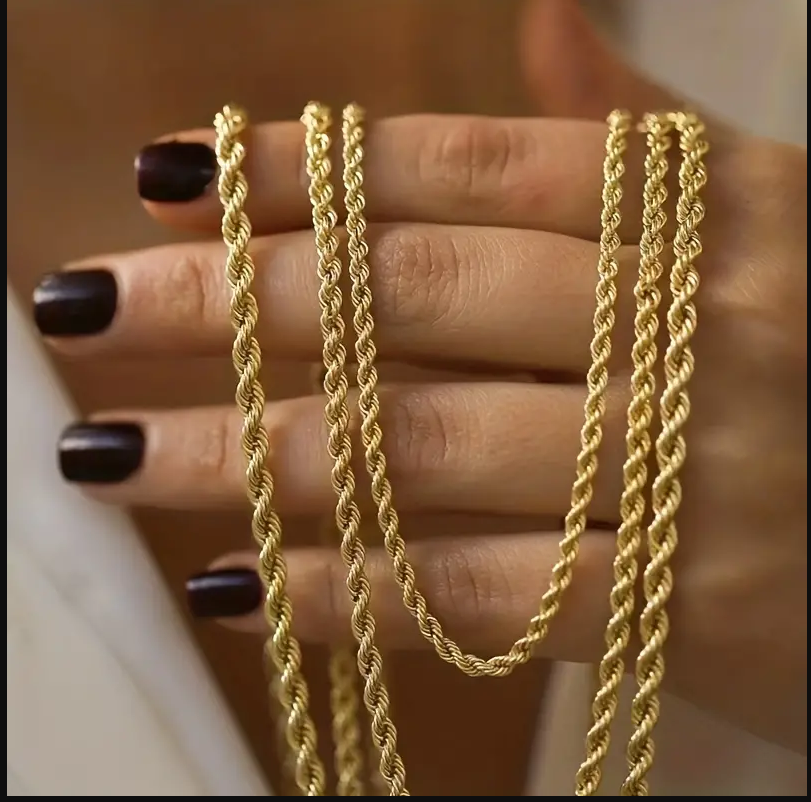 18K Gold Plated Twist Rope Chain, Stainless Steel