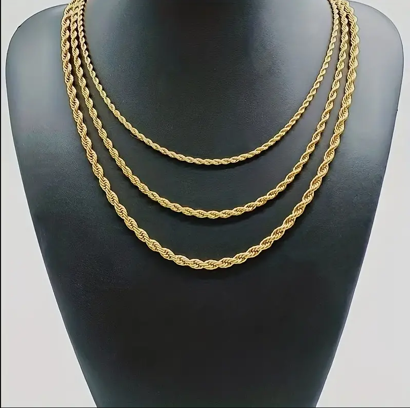 18K Gold Plated Twist Rope Chain, Stainless Steel