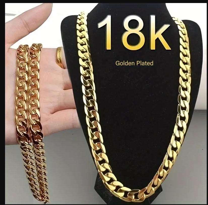 18K Golden Plated Link Chain Necklace Men's Chain Hip Hop