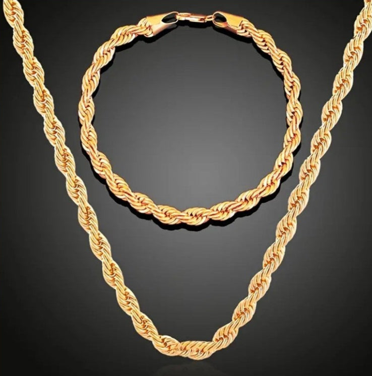 2 PC 18k Golden Plated Necklace For Men Women