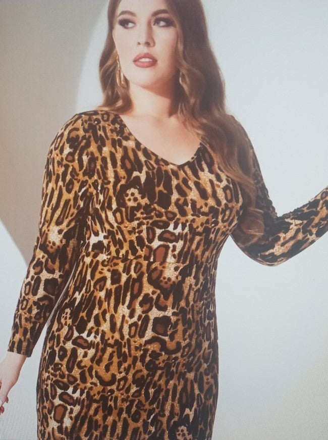 Plus Leopard Print Mermaid Hem Dress