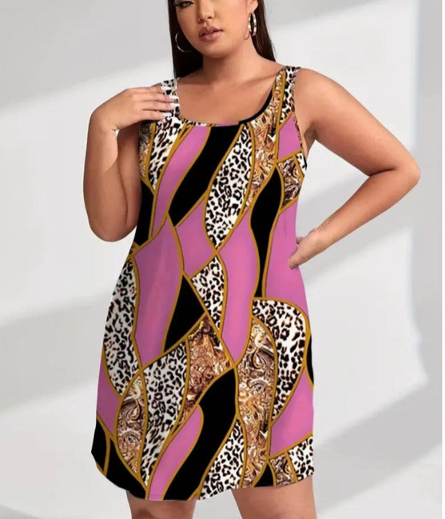 Plus Size Casual Contrast Leopard Print Color