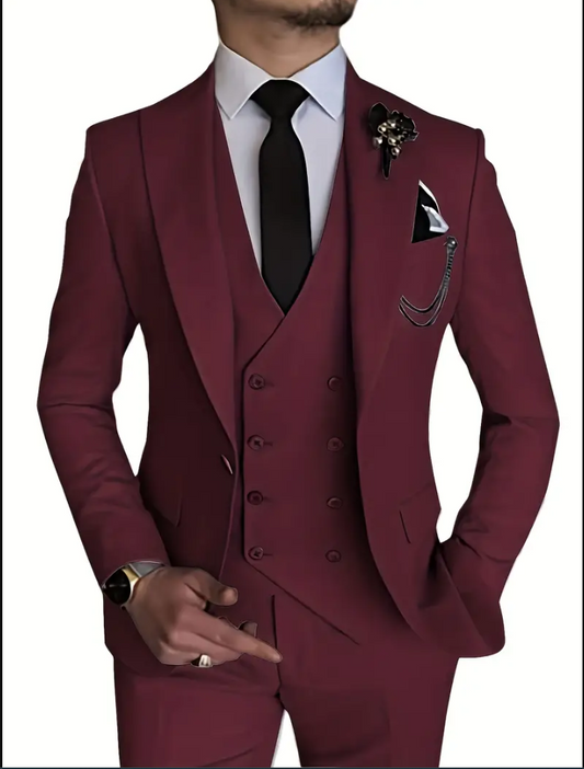 3pcs Blazer & Double-Breasted Vest & Pants