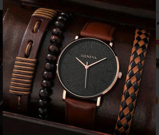4pcs Quartz Leather Watch Band