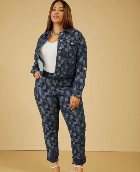 Cuffed Patchwork Slim Leg Jeans