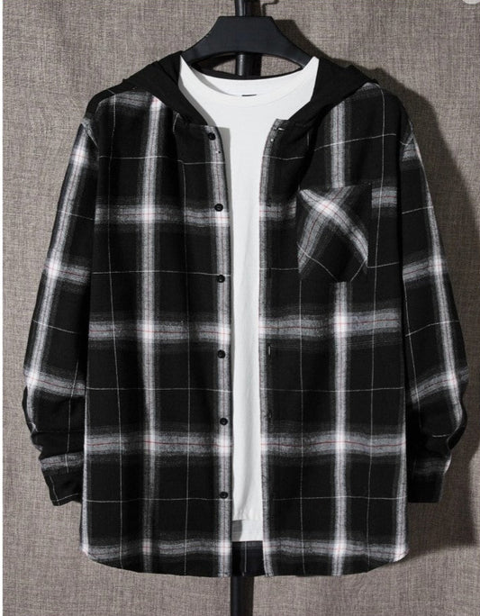 Camisa con capucha y estampado de cuadros de hombres de tallas extendidas sin camiseta 