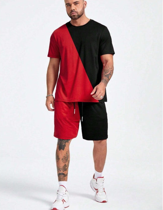 Tallas extendidas Hombres Camiseta de dos piezas y pantalones cortos con cordón