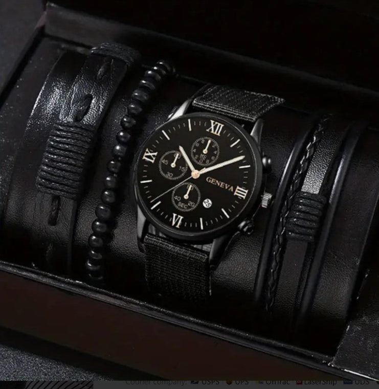 3pcs Men's Casual Analog Watch And Bracelets Set (1 Watch+2 Bracelets)