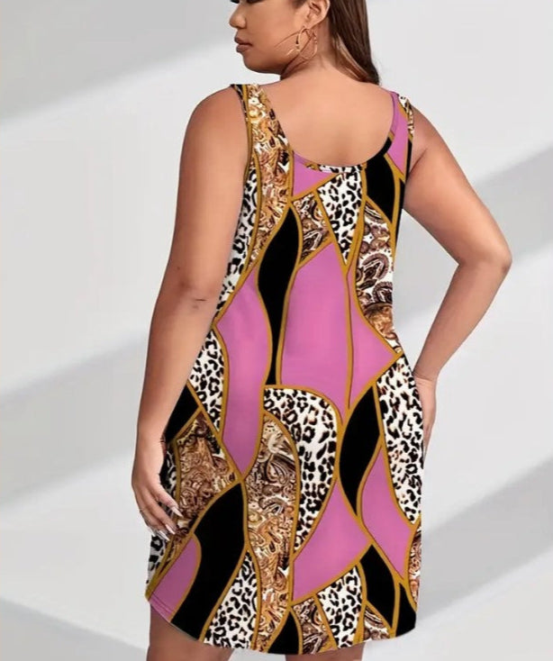 Plus Size Casual Contrast Leopard Print Color