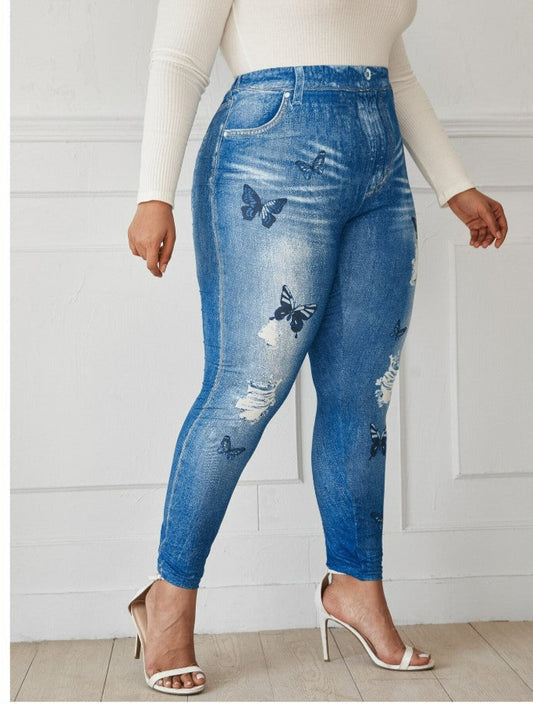 Butterfly Imitation Denim Leggings