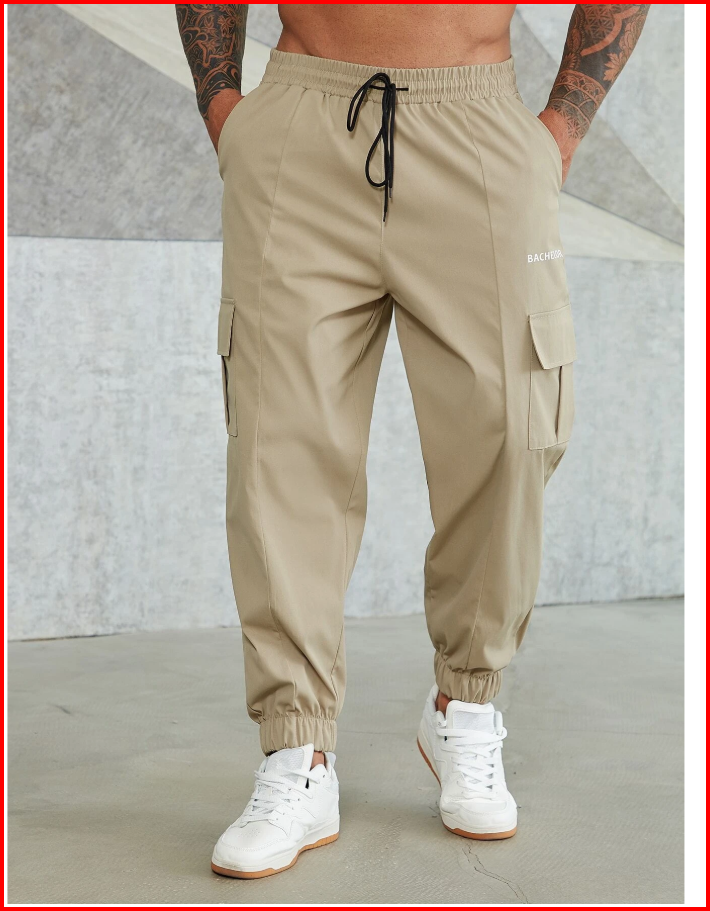 Extended Sizes Men Graphic Drawstring Cargo Pants
