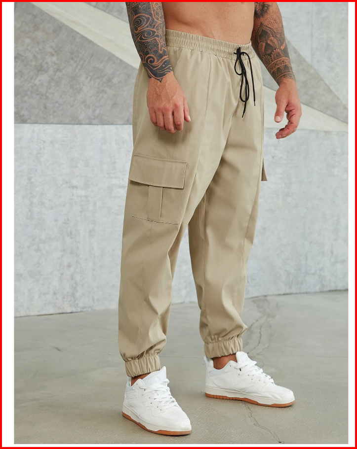 Extended Sizes Men Graphic Drawstring Cargo Pants