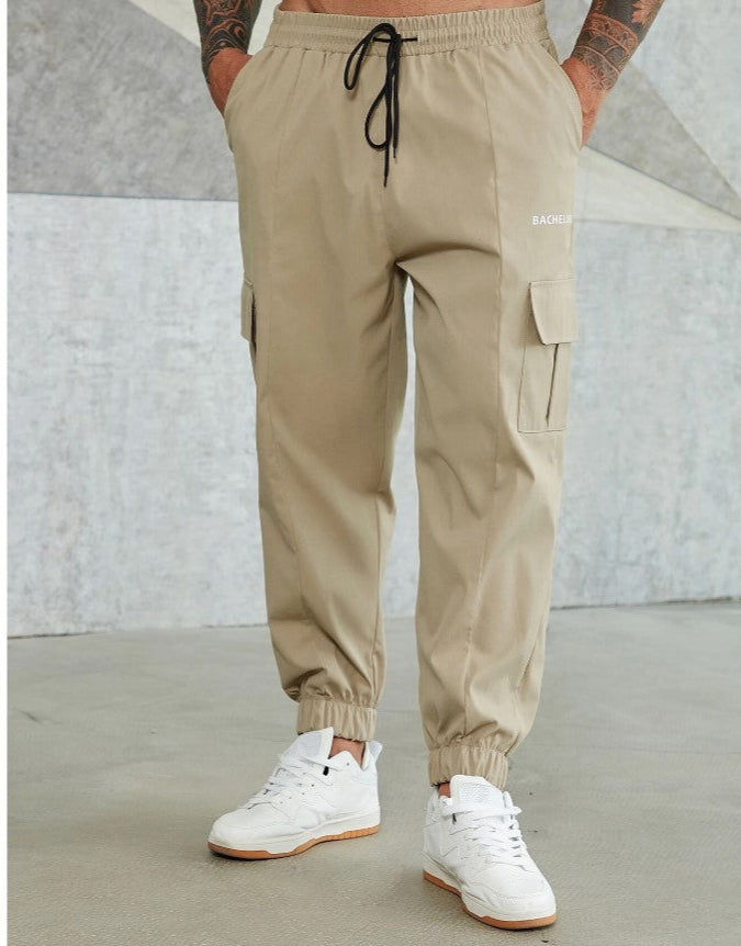 Extended Sizes Men Graphic Drawstring Cargo Pants