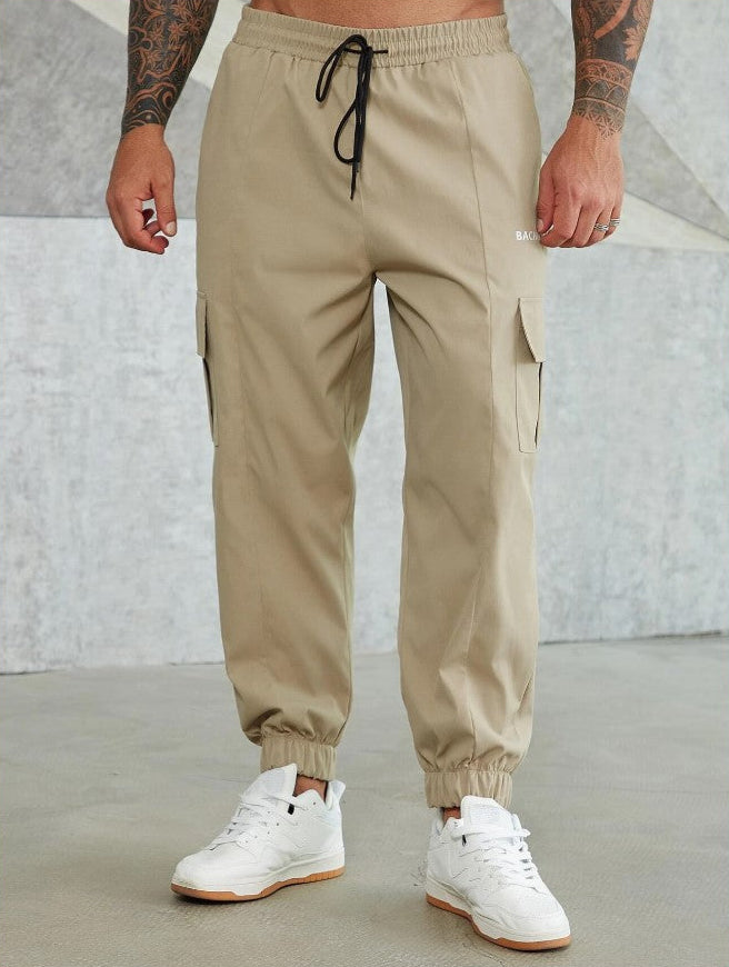 Extended Sizes Men Graphic Drawstring Cargo Pants