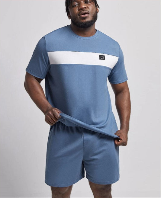 Extended Sizes Men Patched Detail Colorblock PJ Set