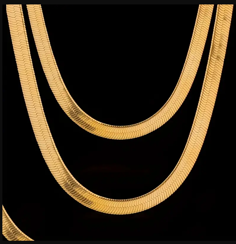1pc Gold Plated Flat Herringbone Snake Bone Necklace