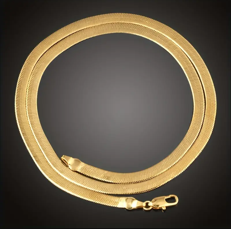 1pc Gold Plated Flat Herringbone Snake Bone Necklace