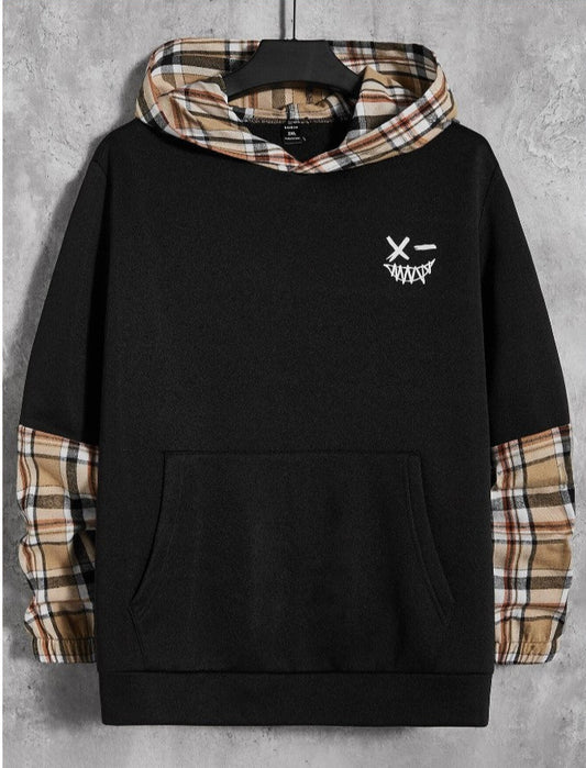 Sudadera con capucha y bolsillo de canguro a cuadros para hombre de tallas extendidas 