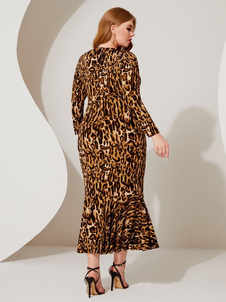 Plus Leopard Print Mermaid Hem Dress